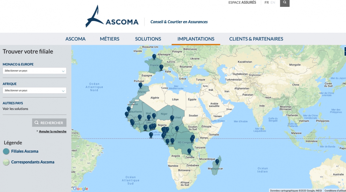 Les implantations du groupe mon&eacute;gasque Ascoma dans le monde - &nbsp;&copy; Ascoma Assureurs Conseils