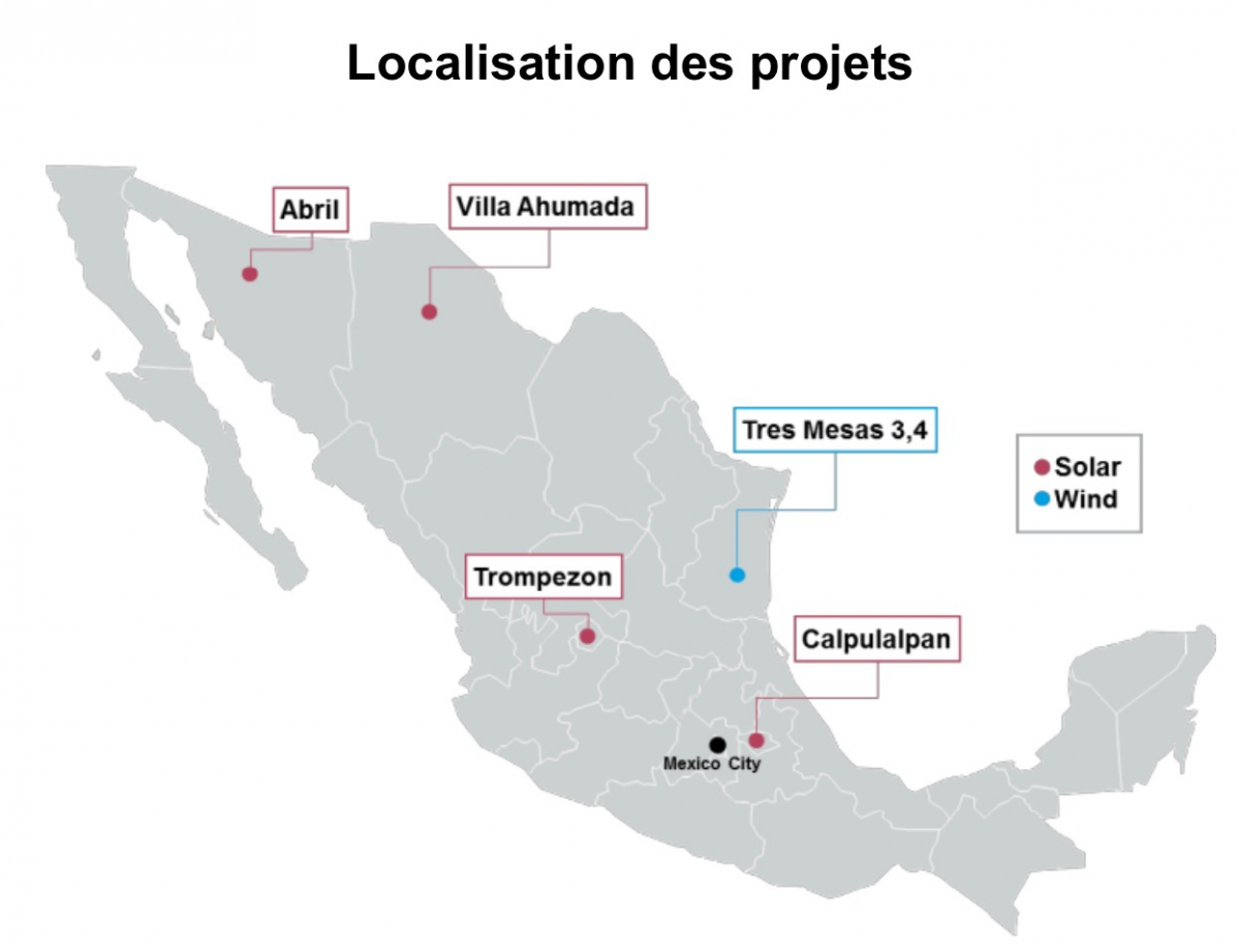 Localisation de 6 projets de Heolios EnTG au Mexique